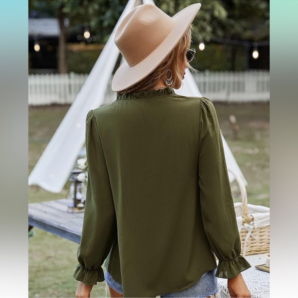 Elegant Olive Green Blouse for Women - Picture 2 of 4
